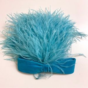 Vintage 50s real feather and velvet bow fascinator hat with netting